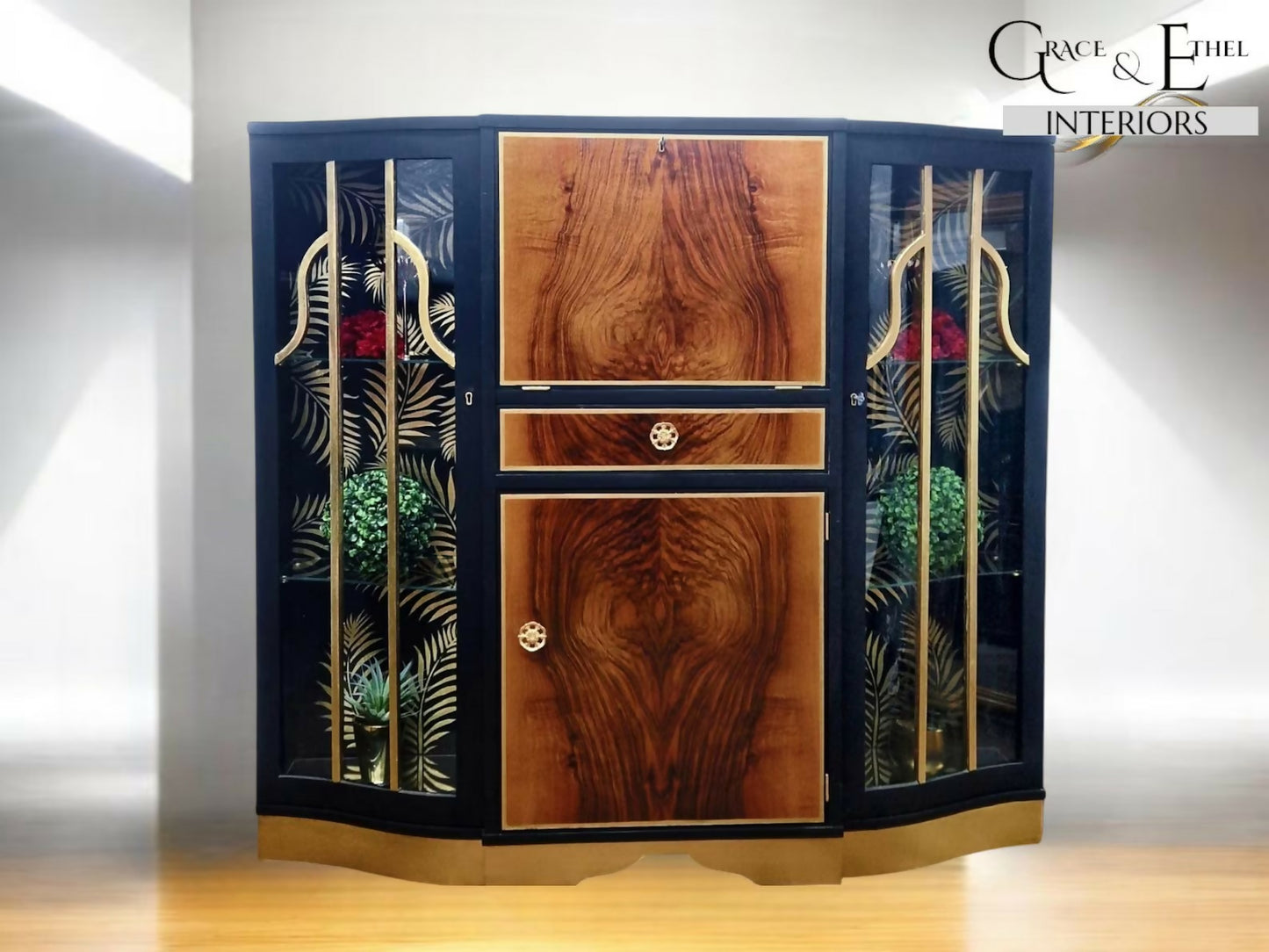 Art deco cocktail cabinet black and gold