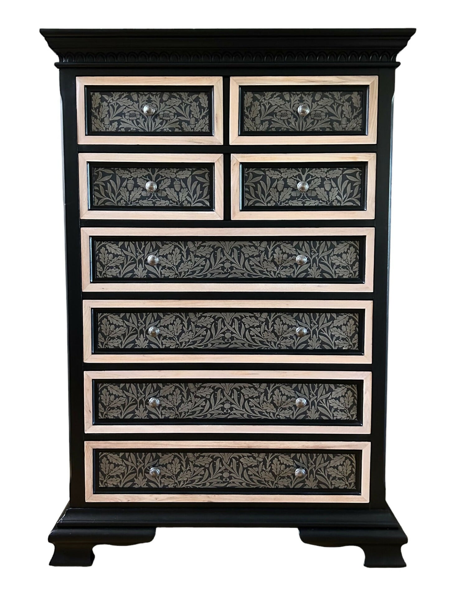 Chest of Drawers. Solid wood. Large. Handpainted. William Morris style.