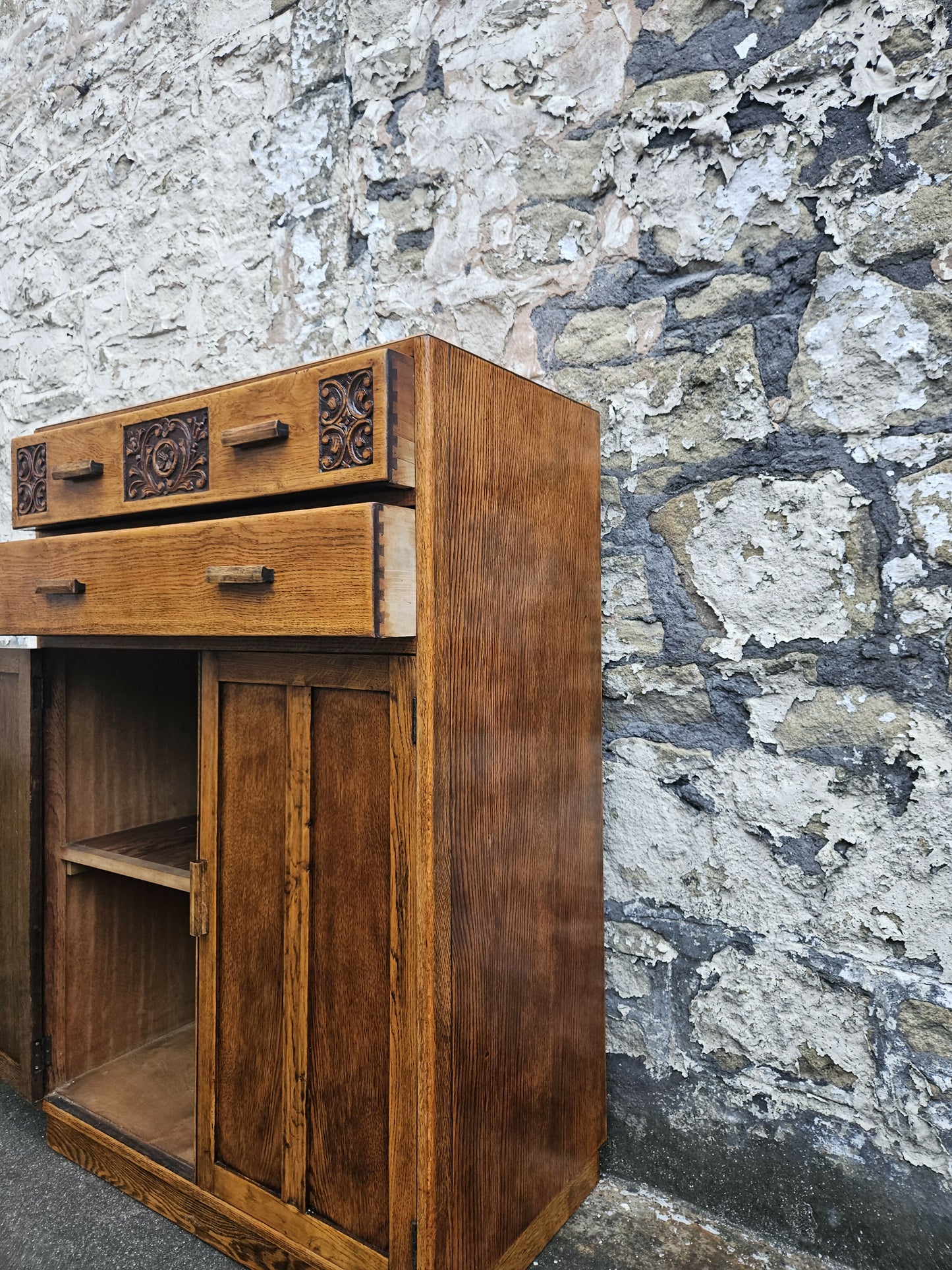 Vintage Oak Tallboy With Two Drawers And Cupboard Super Detailing And Proportions