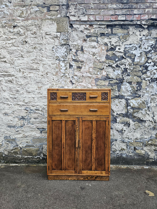 Vintage Oak Tallboy With Two Drawers And Cupboard Super Detailing And Proportions
