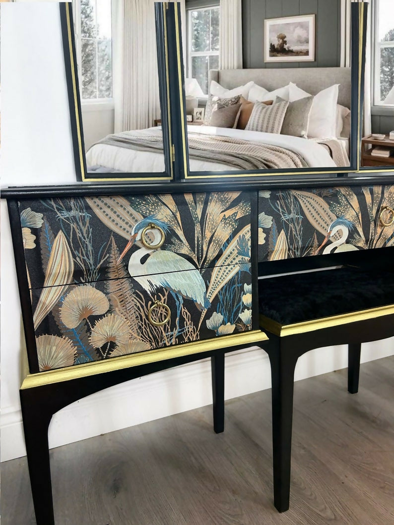 Black and gold luxurious Stag Dressing Table
