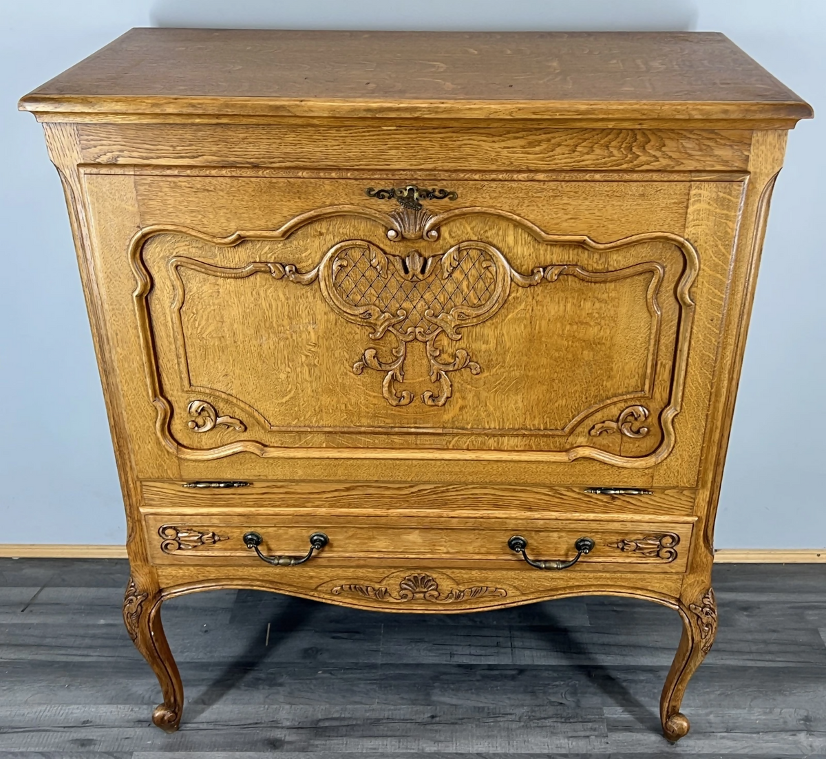 Cabinet Vintage French Louis XVI Oak Cupboard Carved Nightstand LOT 24347