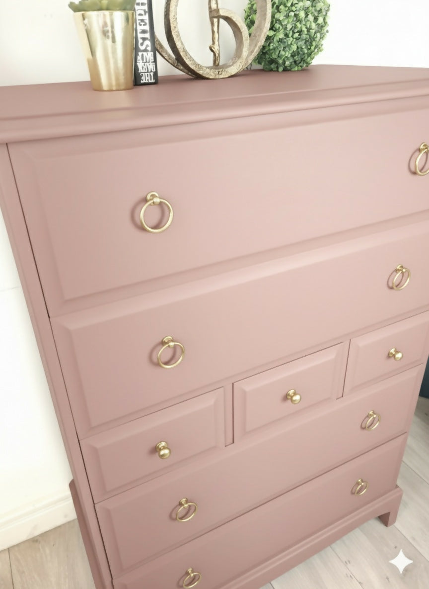Stag minstrel tallboy chest of drawers in dusky pink