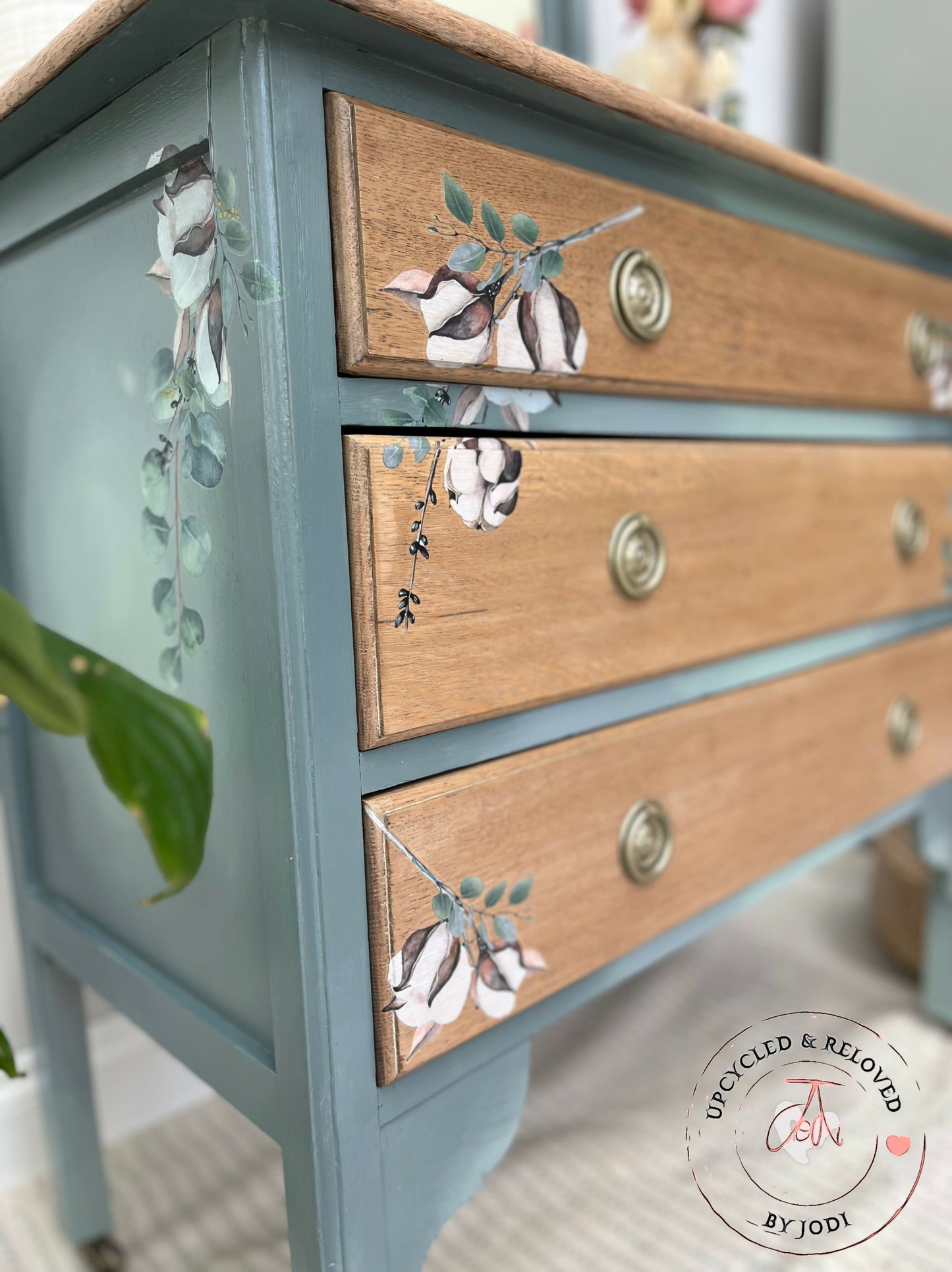 NOW SOLD! Please do not order. Vintage chest of drawers and dressing table with mirror in blue ombré