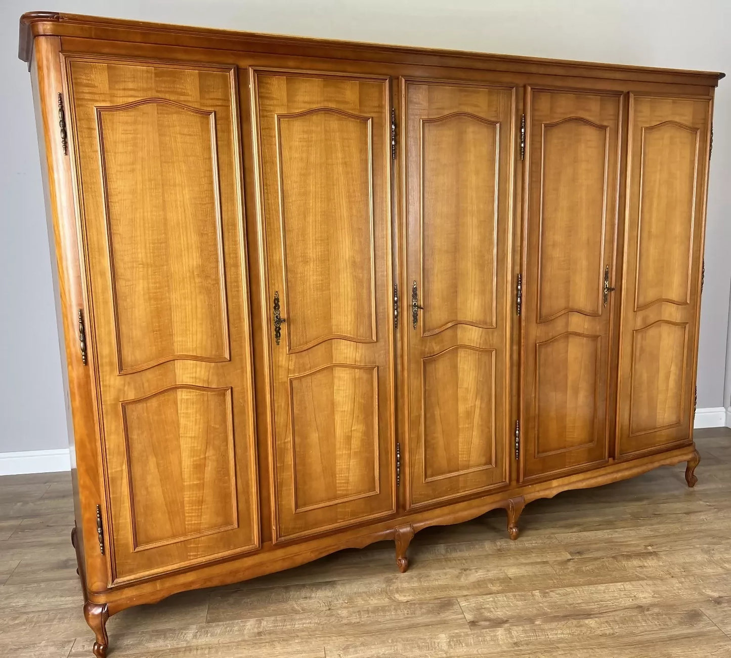 Wardrobe Vintage French Louis XVI Style Five Door Carved Armoire LOT 4985