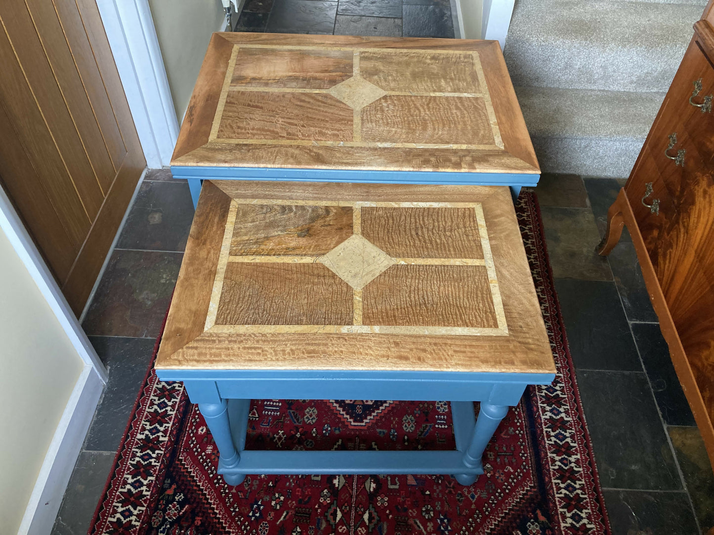 Solid Oak Inlaid Table Nest of 2