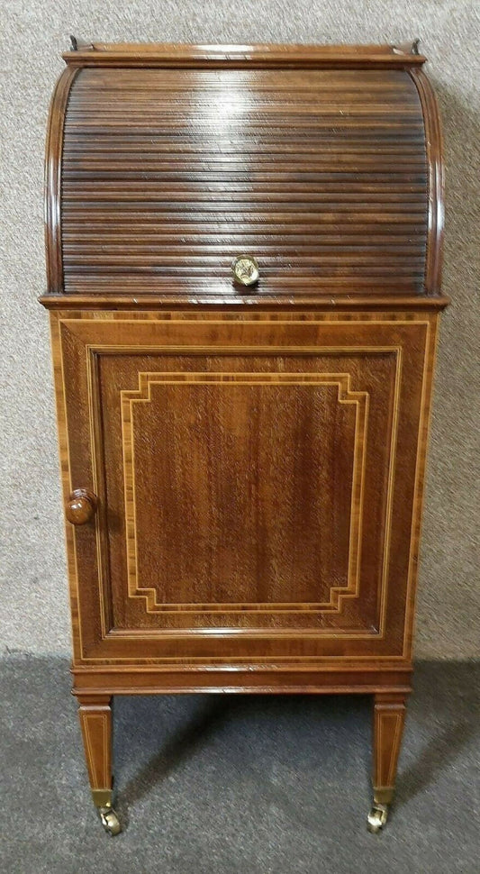 19th Century Inlaid Mahogany Tambour Shutter Cabinet / Bedside Cupboard