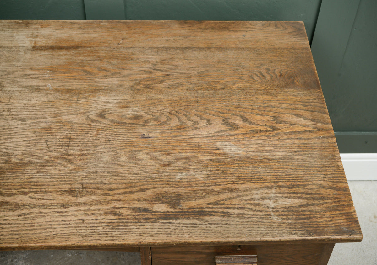 Old Oak Kneehole Desk with Drawers - Lovely Patina