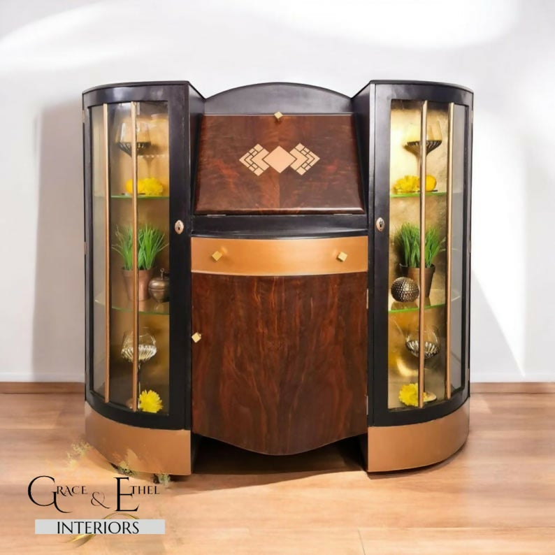 Large Art deco drinks display cabinet