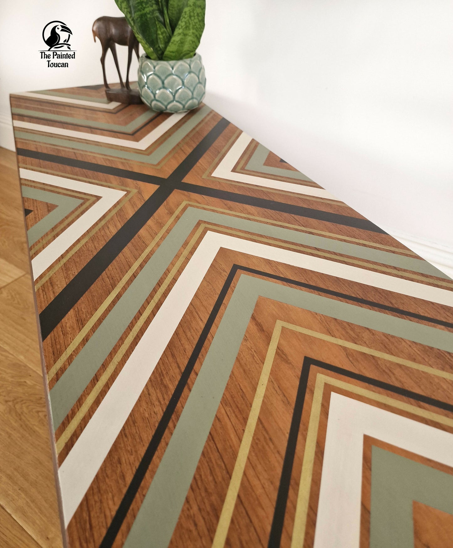 Large Mid-Century Teak Coffee Table customised with tape design