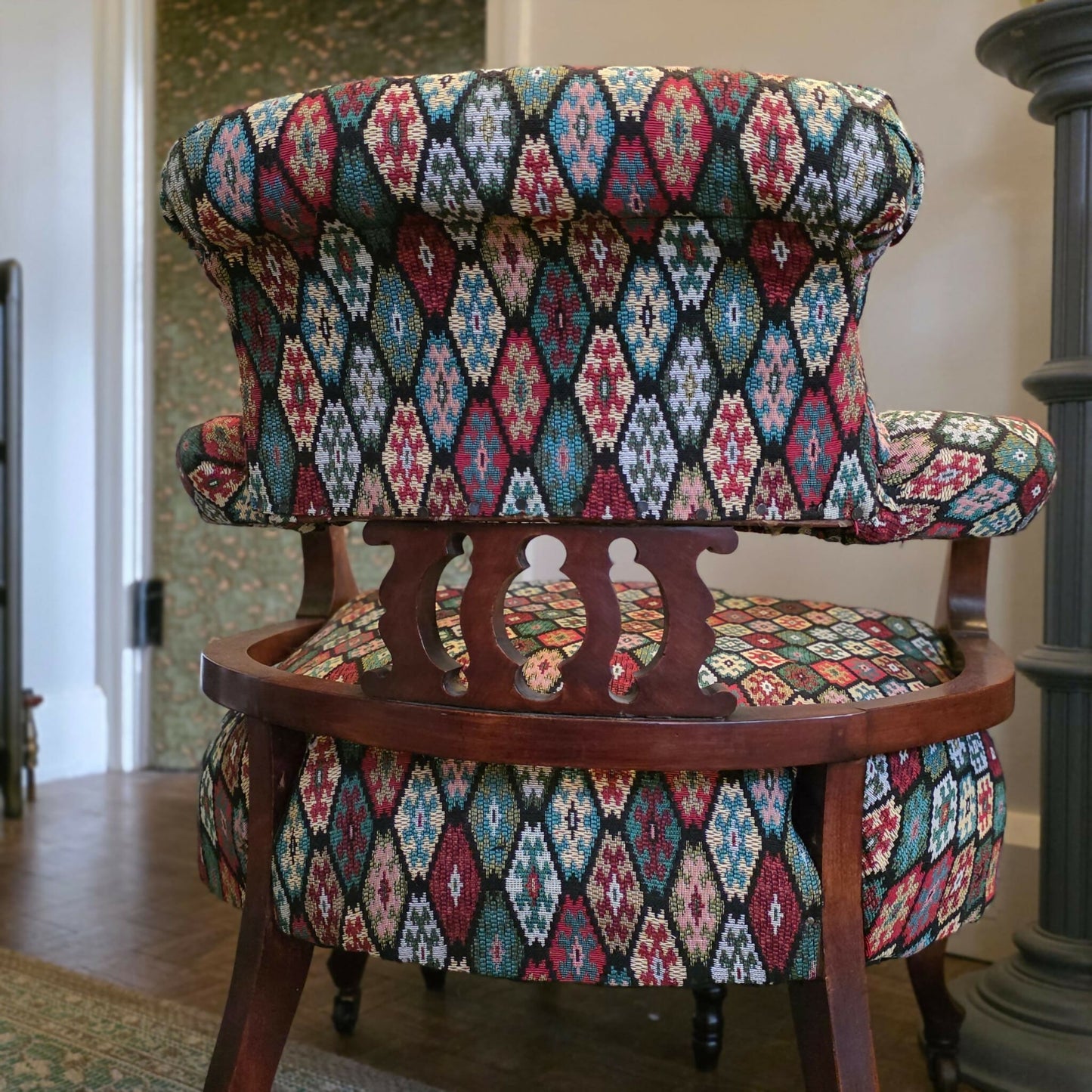 Antique Chair / Tub / Captains Chair on castors Rebuilt and Reupholstered