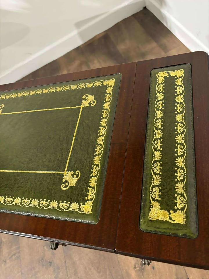 Vintage Mahogany Drop-Leaf Coffee Table with Tooled Leather Top