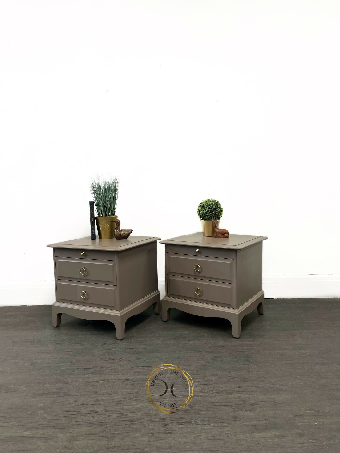 Pair of Beige Stag 2 Drawer/pullout tray Bedside Cabinets