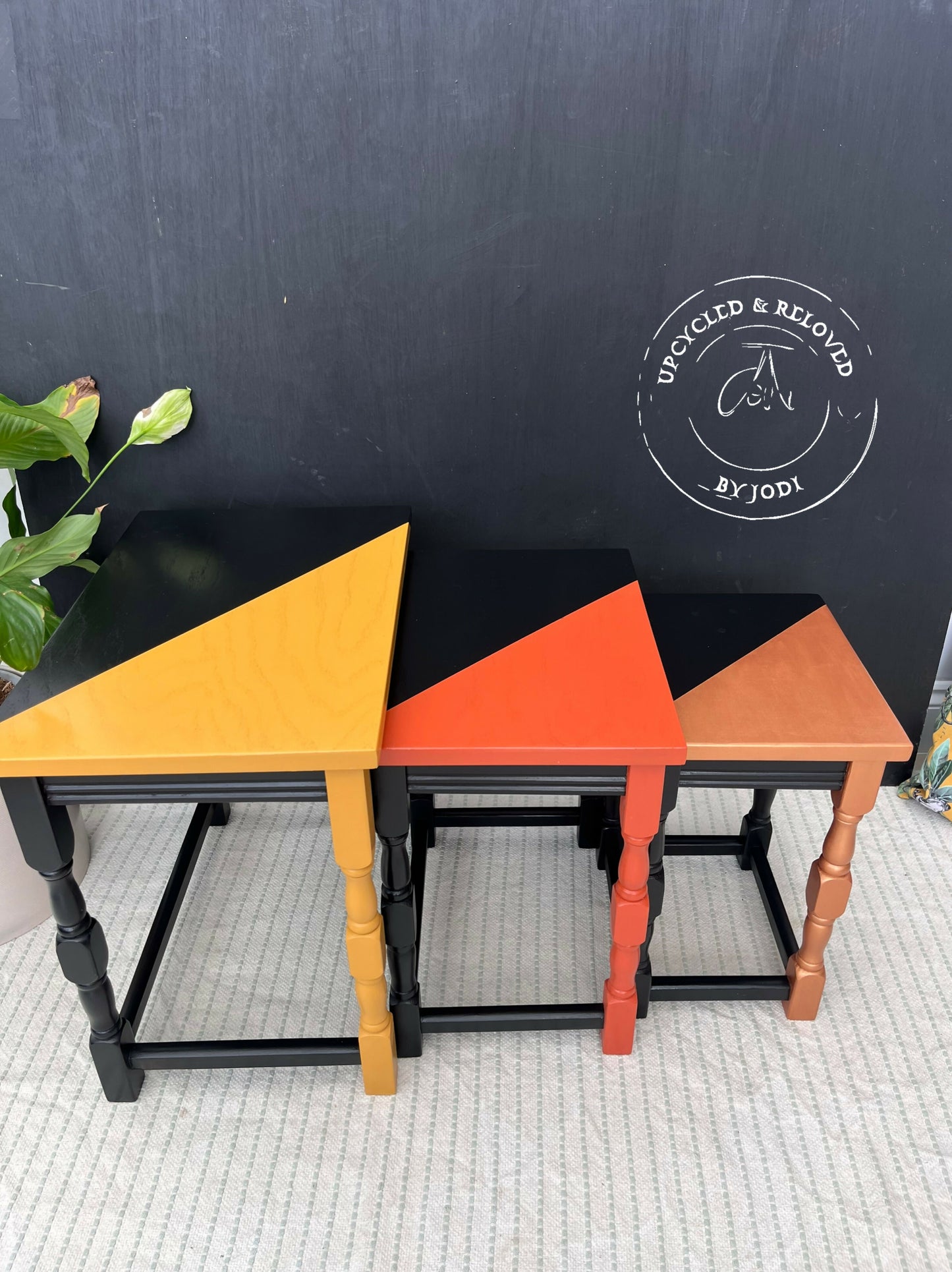 RETRO NEST OF TABLES IN BLACK, ORANGE & YELLOW