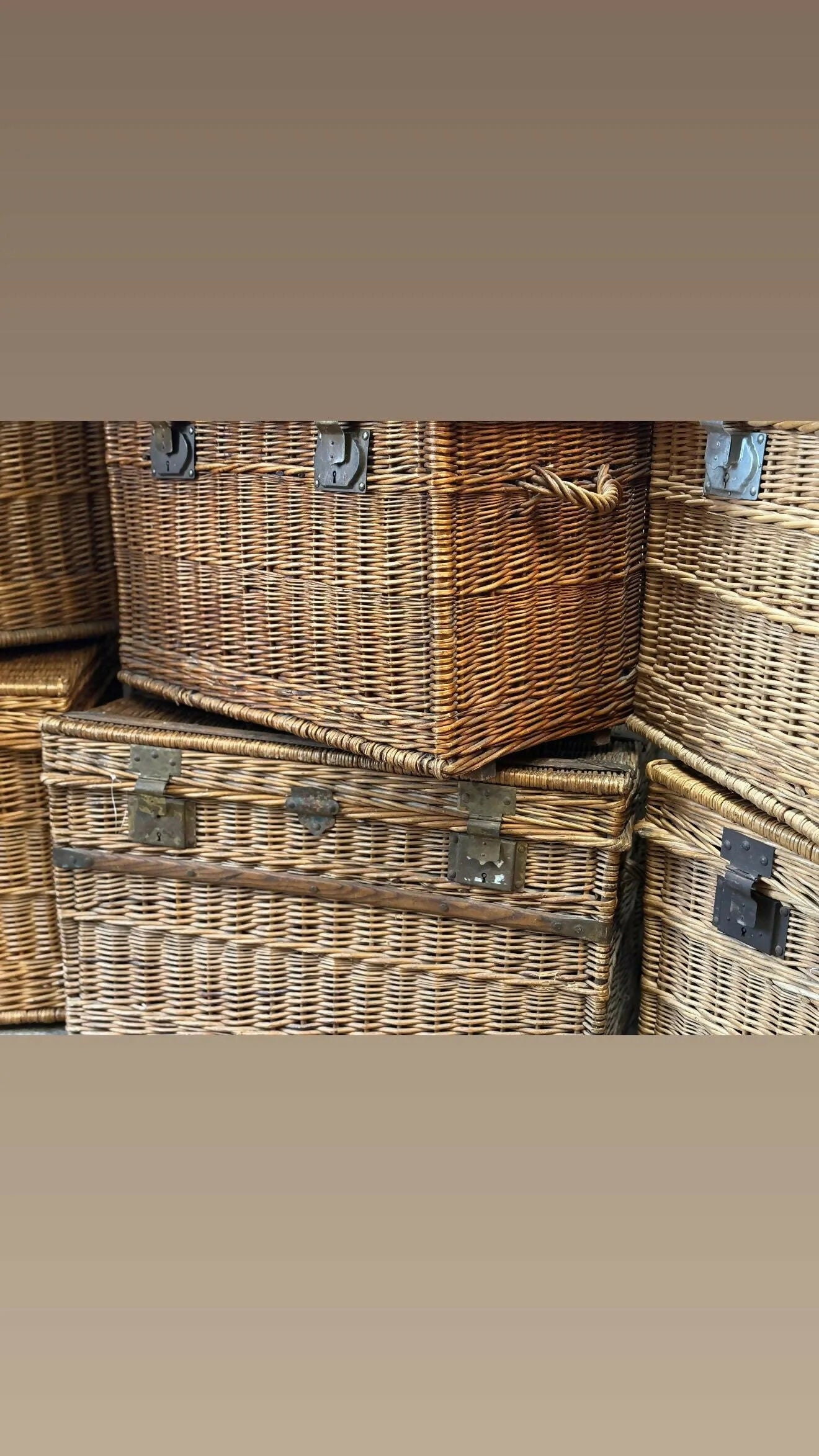 Original large French linen wicker baskets