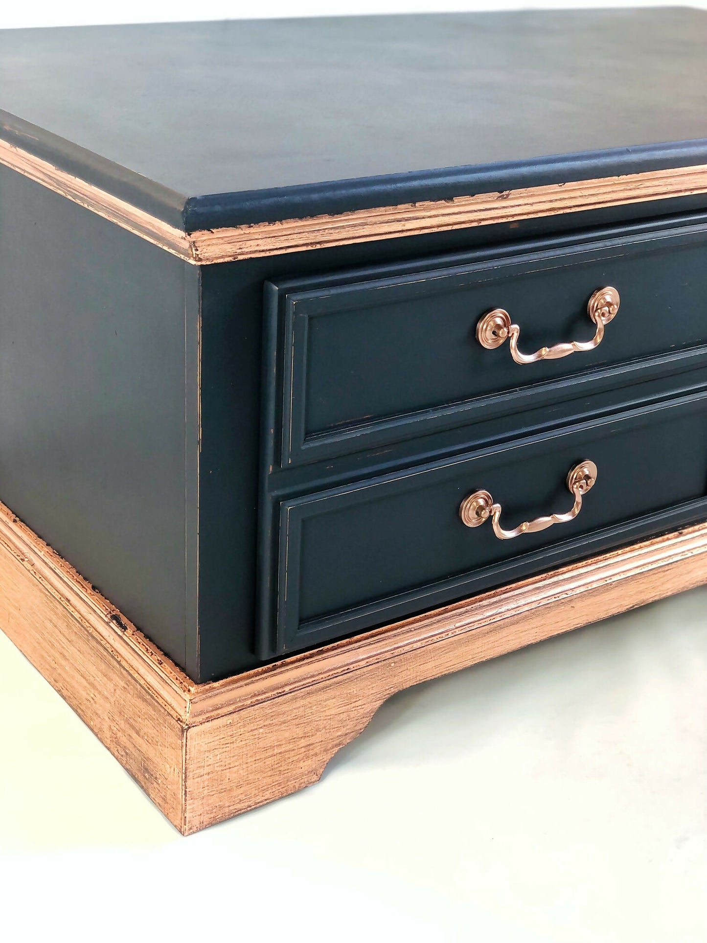 Stunning Navy And Copper Two Drawer Coffee Table