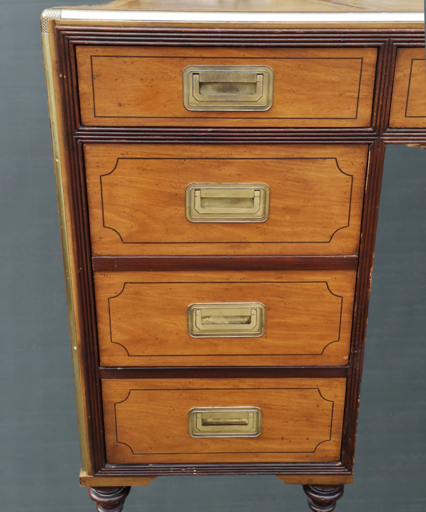 English Campaign Style Pedestal Desk by Baker Furniture Collectors Edition