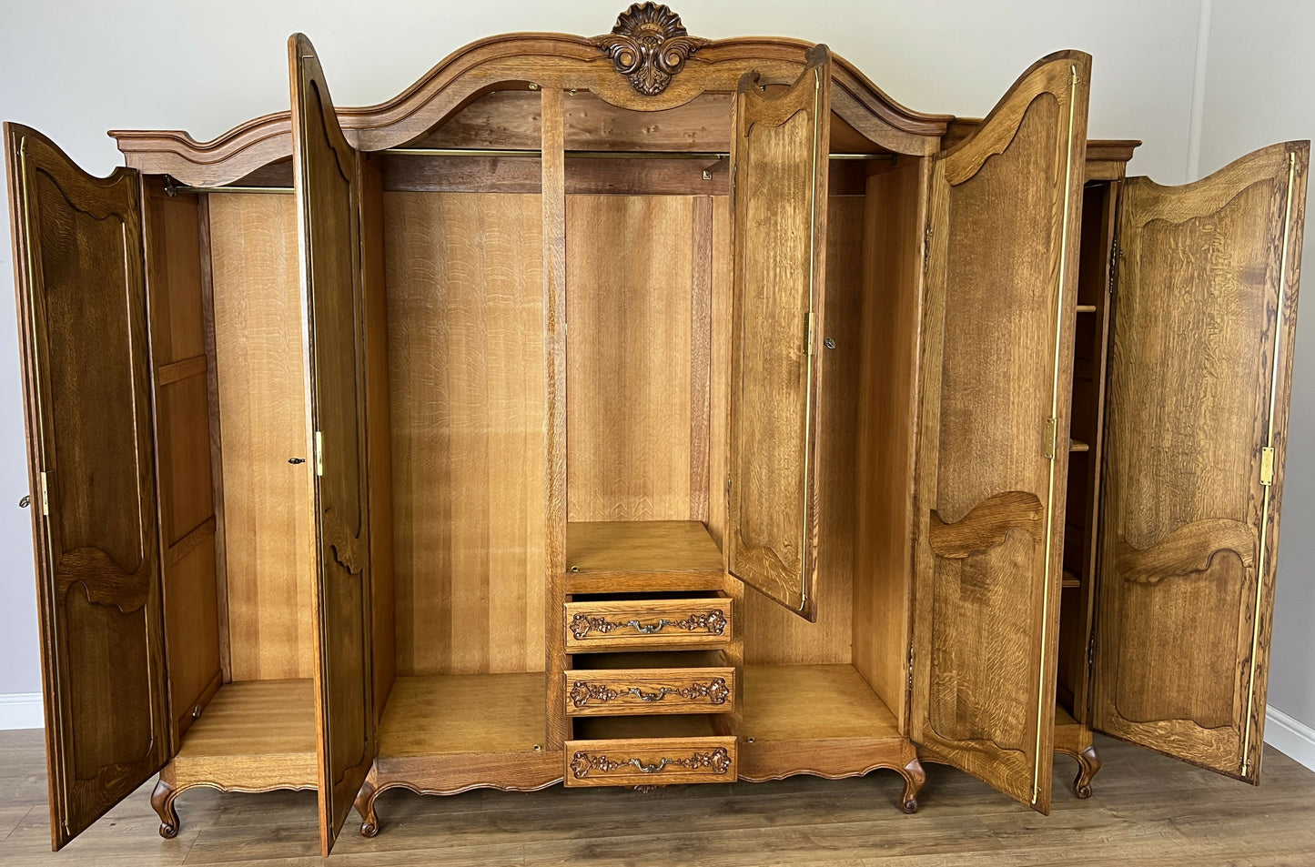 Wardrobe Vintage French Louis XVI Style Five Door Oak Carved Armoire LOT 6125