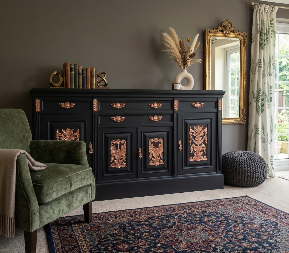 Statement Black and Copper Sideboard Solid Wood
