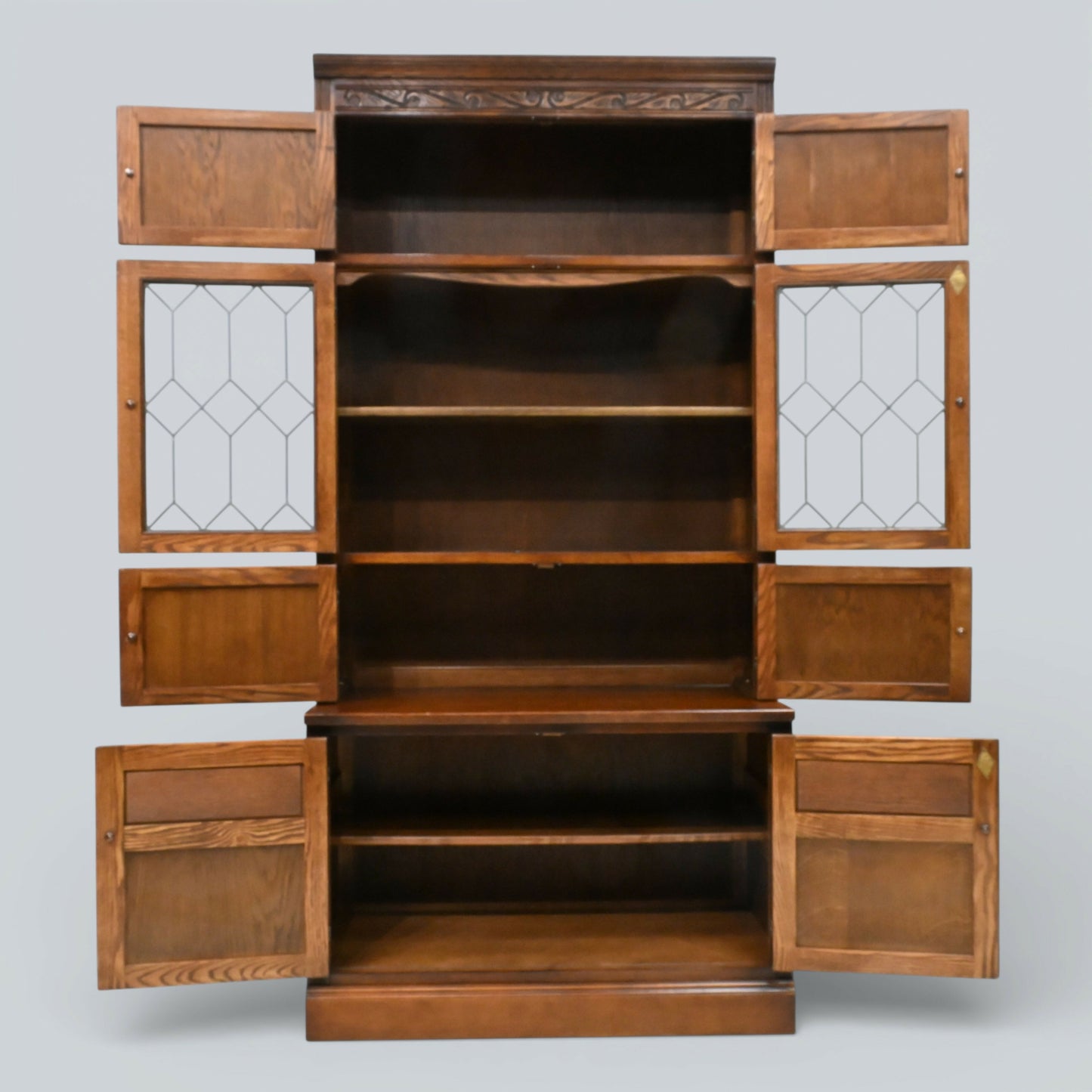 Old Charm Wall Unit Bookcase Display Cupboard Drawers Tudor Brown FREE Delivery