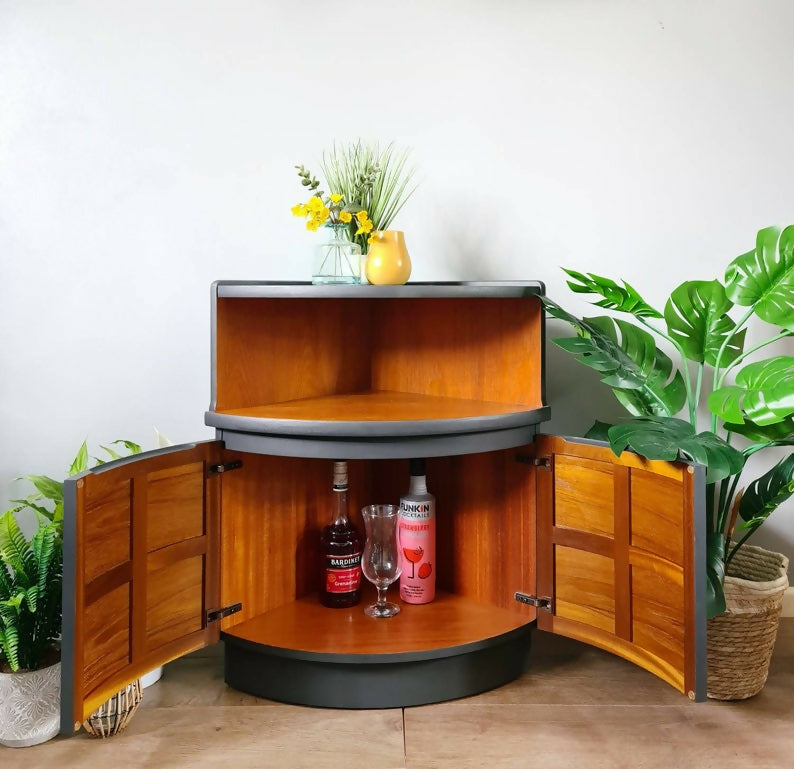 Dark Grey Mid century modern nathan drinks cabinet ,teak corner unit, gin bar,retro,vintage, teak furniture, grey,modern