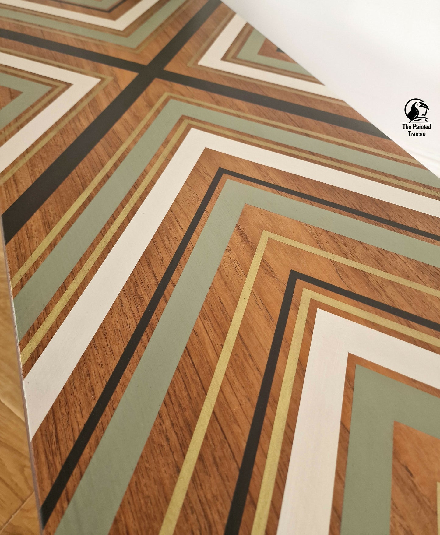 Large Mid-Century Teak Coffee Table customised with tape design