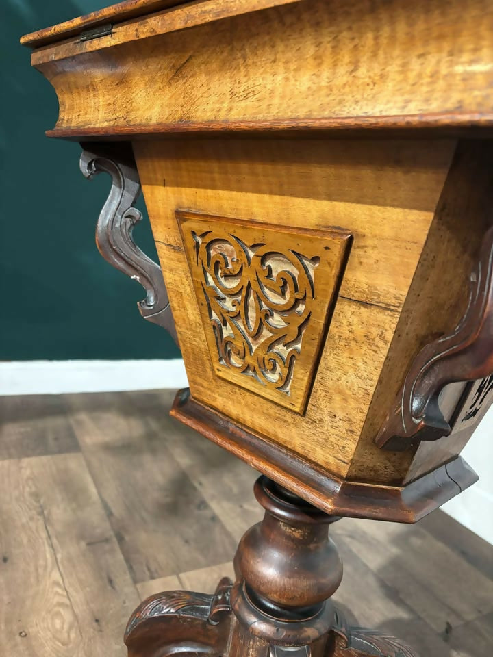 Victorian Walnut Trumpet Sewing Table5