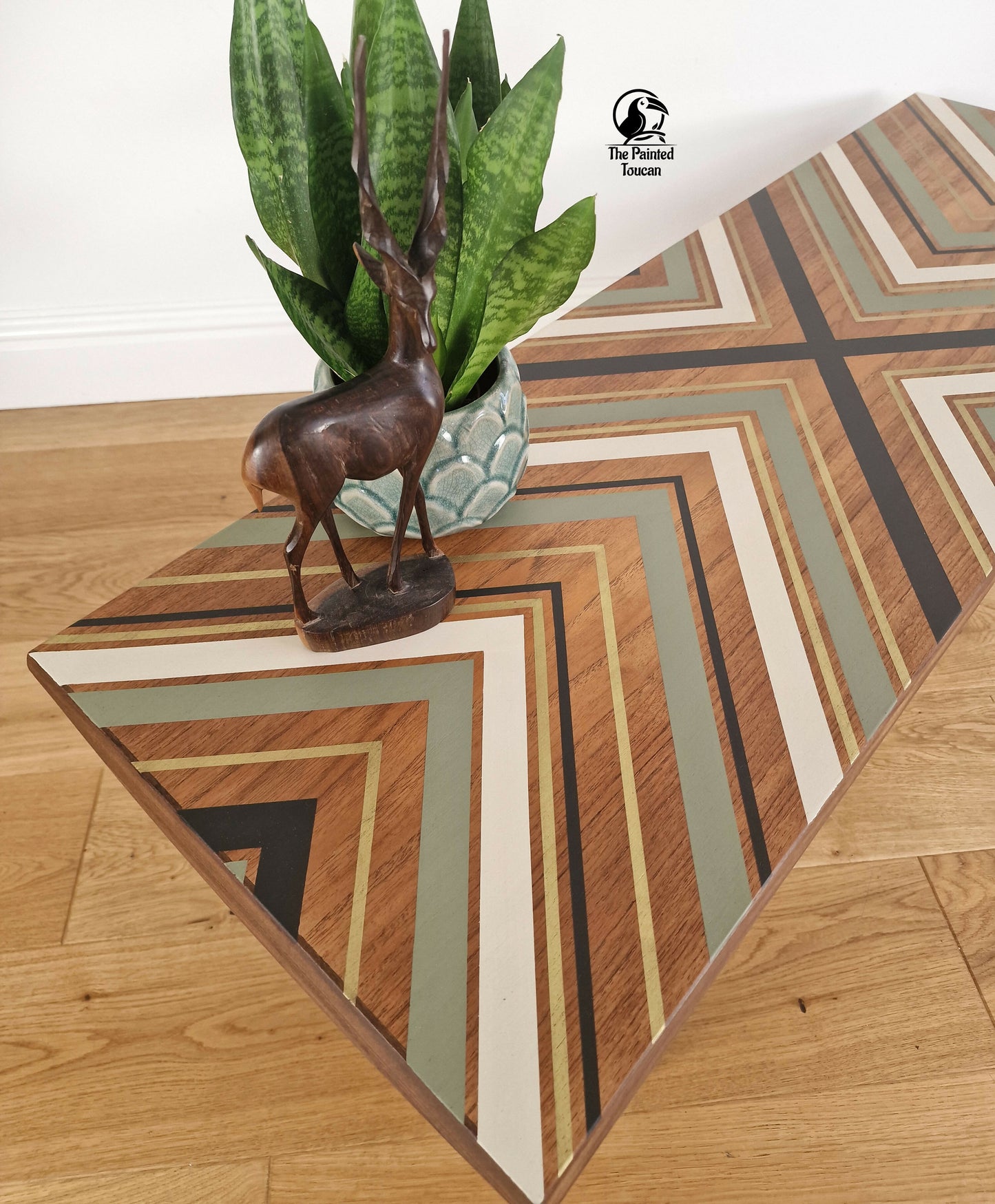Large Mid-Century Teak Coffee Table customised with tape design