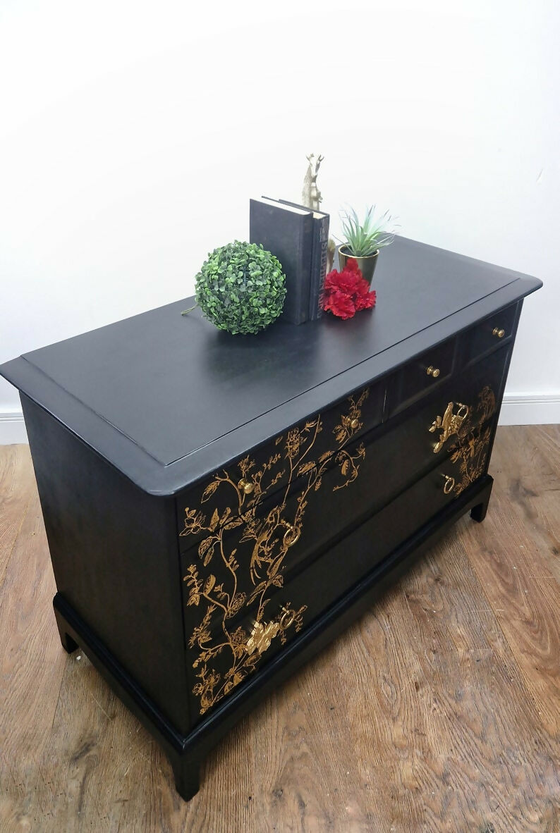 Black Stag Floral Chest of Drawers