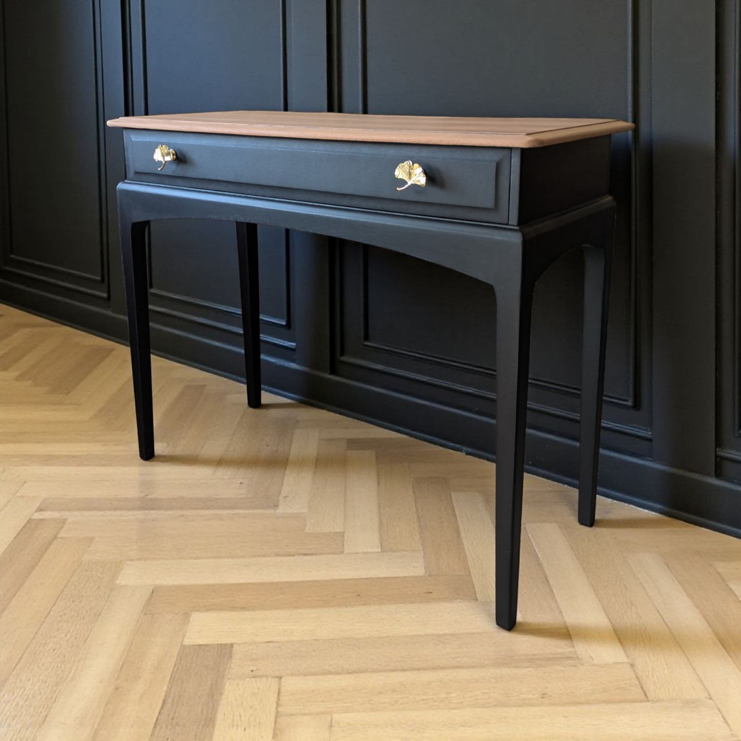 Vintage Stag minstrel black console table, spray painted desk, upcycled dressing table