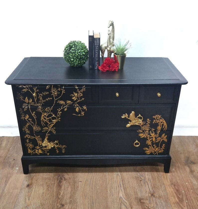 Black Stag Floral Chest of Drawers