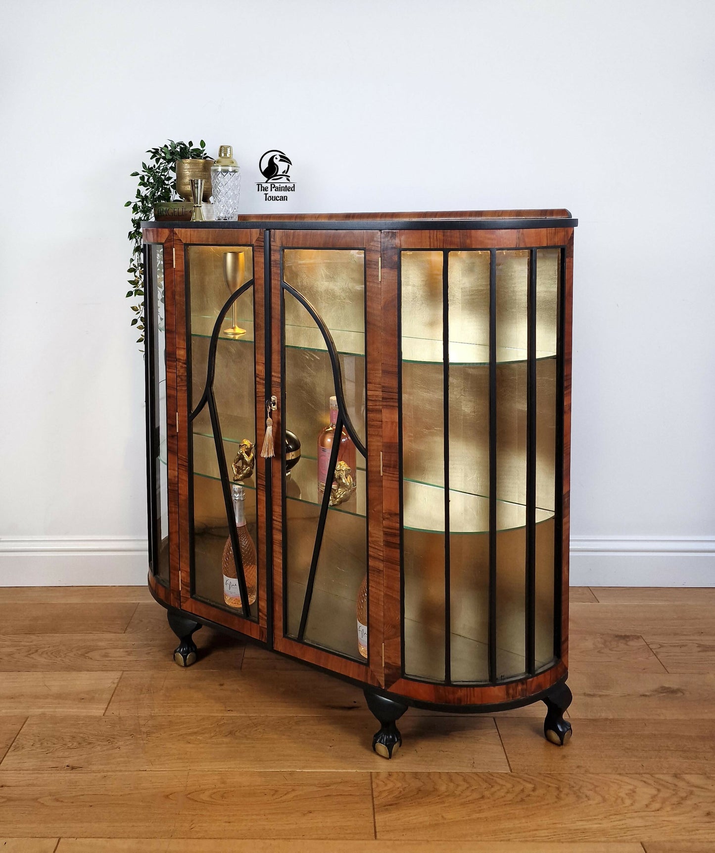 Vintage Art Deco drinks cocktail cabinet, black and gold