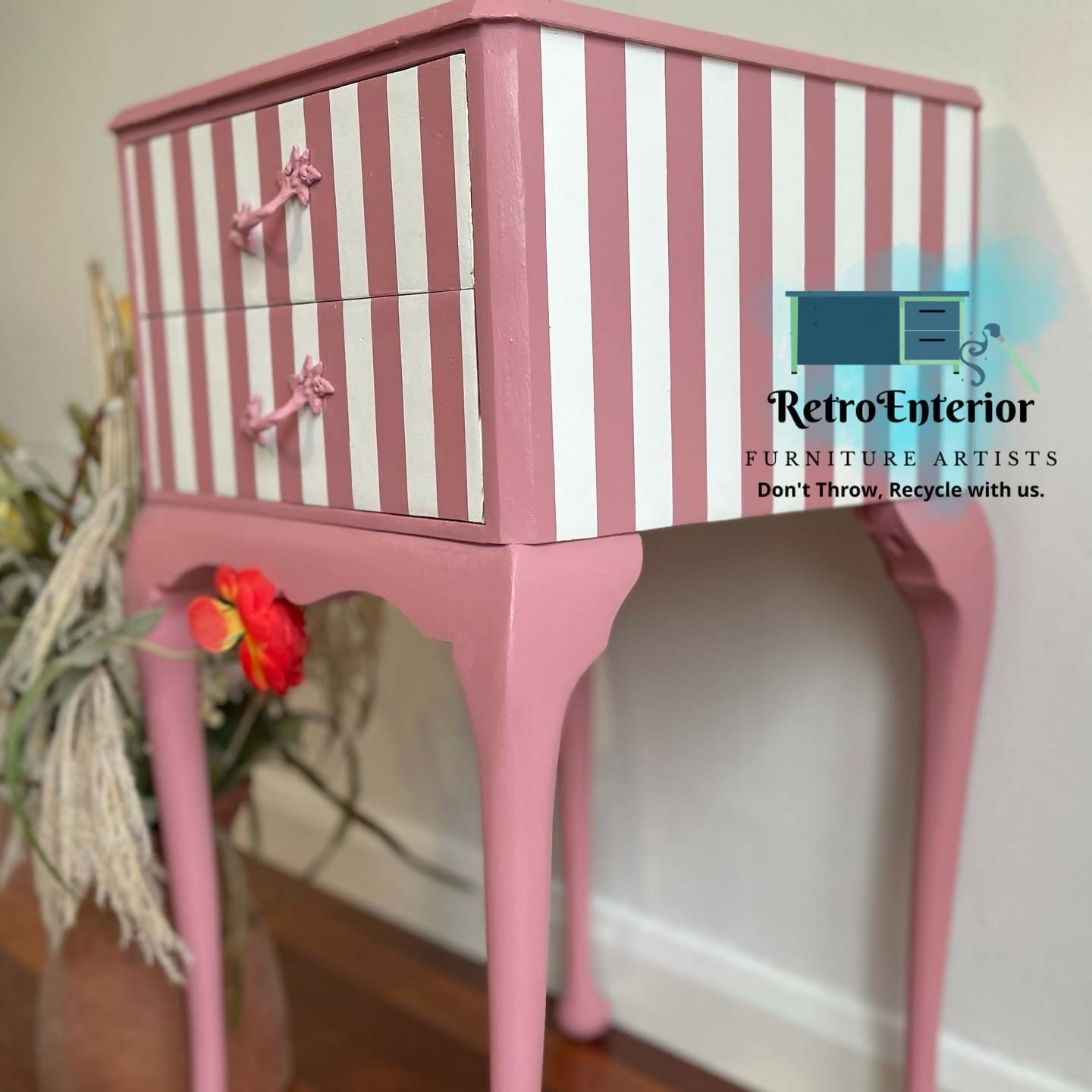 Whimsical botanical top French style bedside table