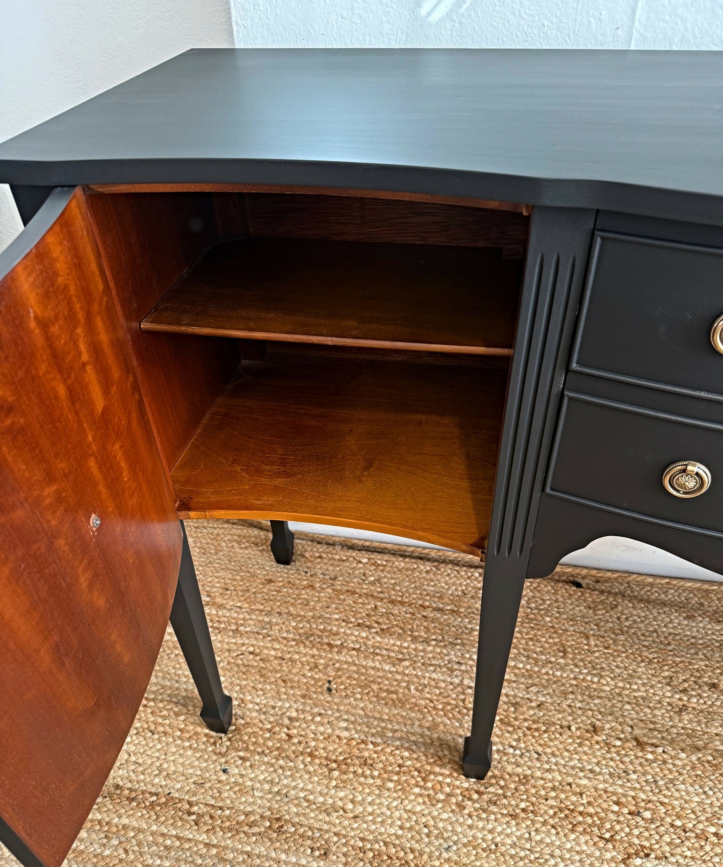 Newly refurbished large serpentine sideboard black buffet