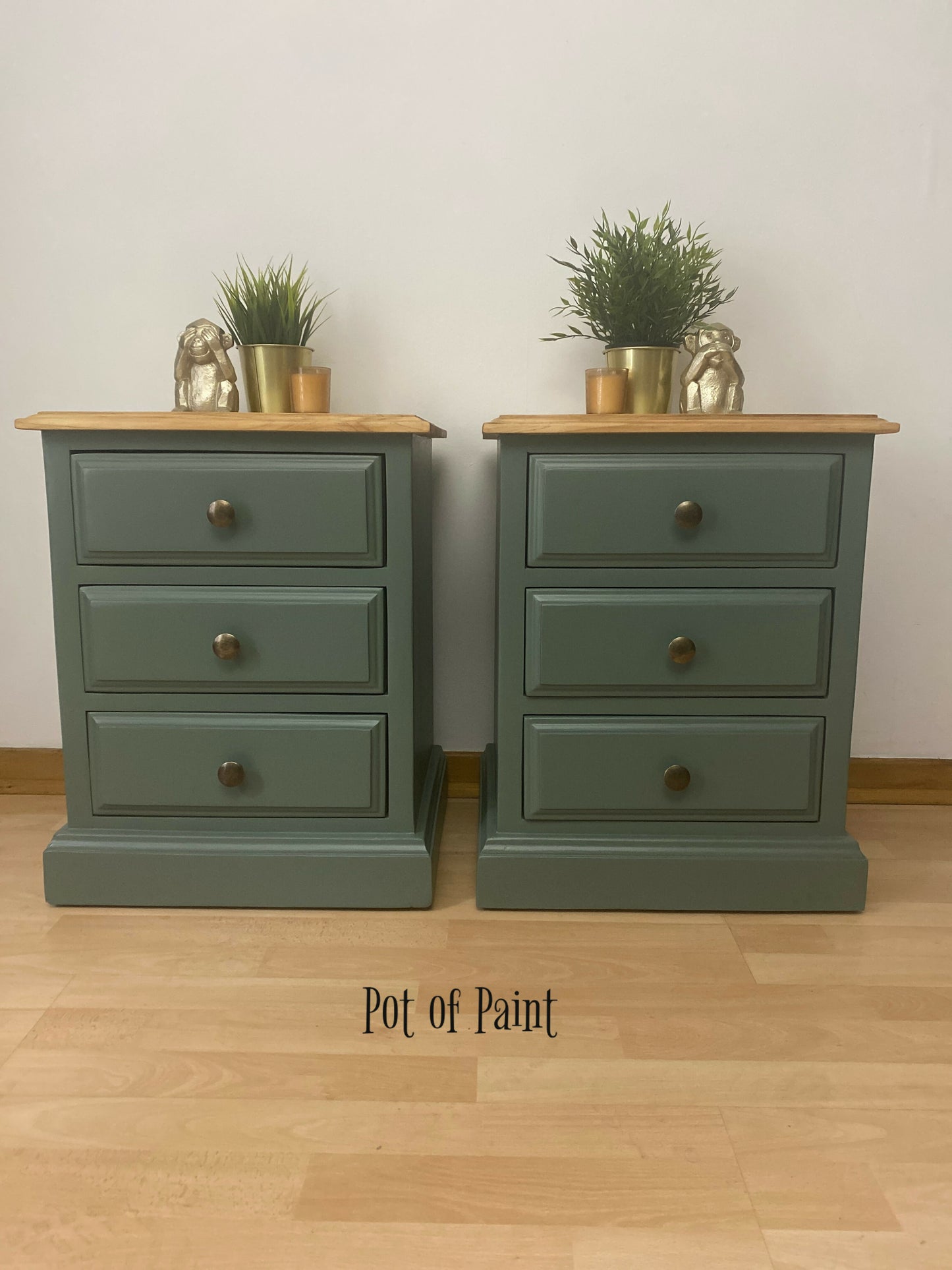 *****SOLD****Pair of Smoke Green Bedside Tables / cabinets