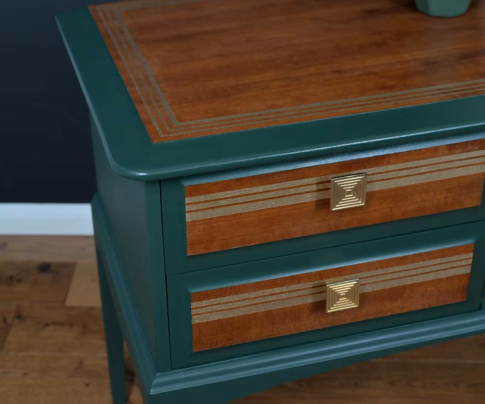 Mid Century Desk, Vintage Stag Desk, Dark Green and Gold Desk with Drawers.