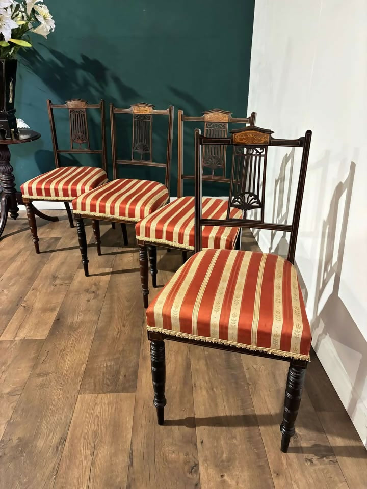 Set Of Four Victorian Inlaid Mahogany Dining Chairs3