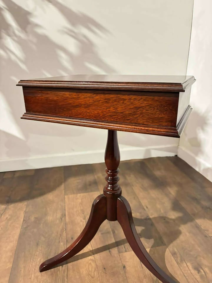 Vintage Reproduction Mahogany Rectangular Tripod Table with Single Drawer