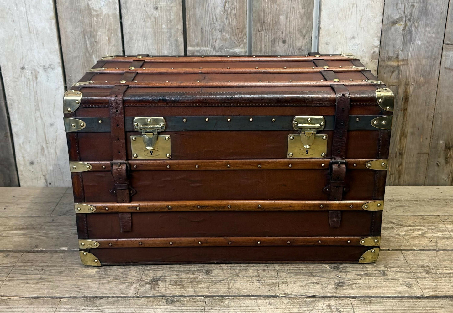 Moynat antique leather travel trunk
