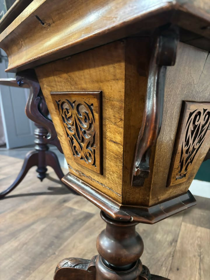 Victorian Walnut Trumpet Sewing Table2