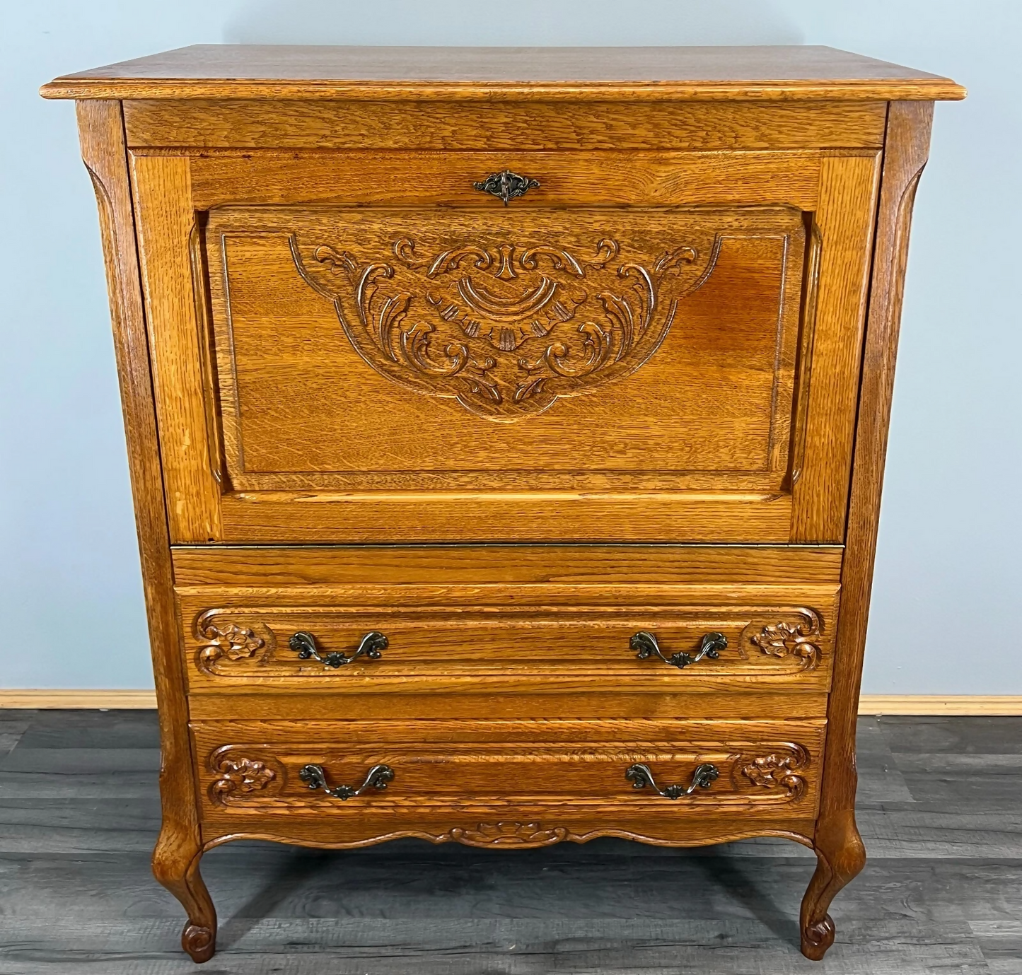 Cabinet Vintage French Louis XIV Style Writing Bureau Carved Sideboard LOT 3526