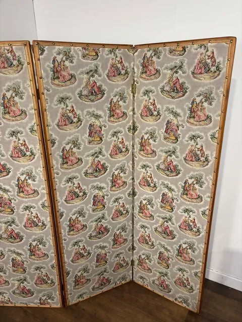 Vintage Four Panel Folding Bedroom Screen / Room Divider