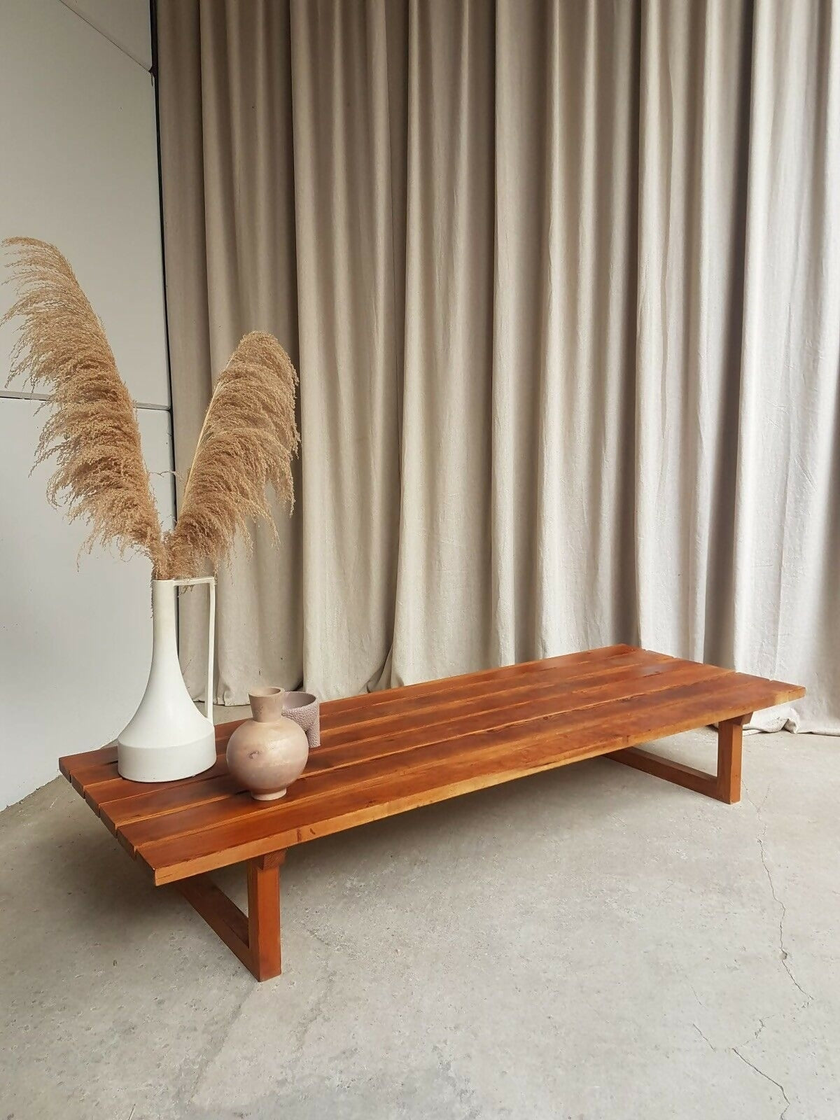 Vintage Mid Century Danish Pine Slatted Bench Seat Coffee Table Scandi Retro R477