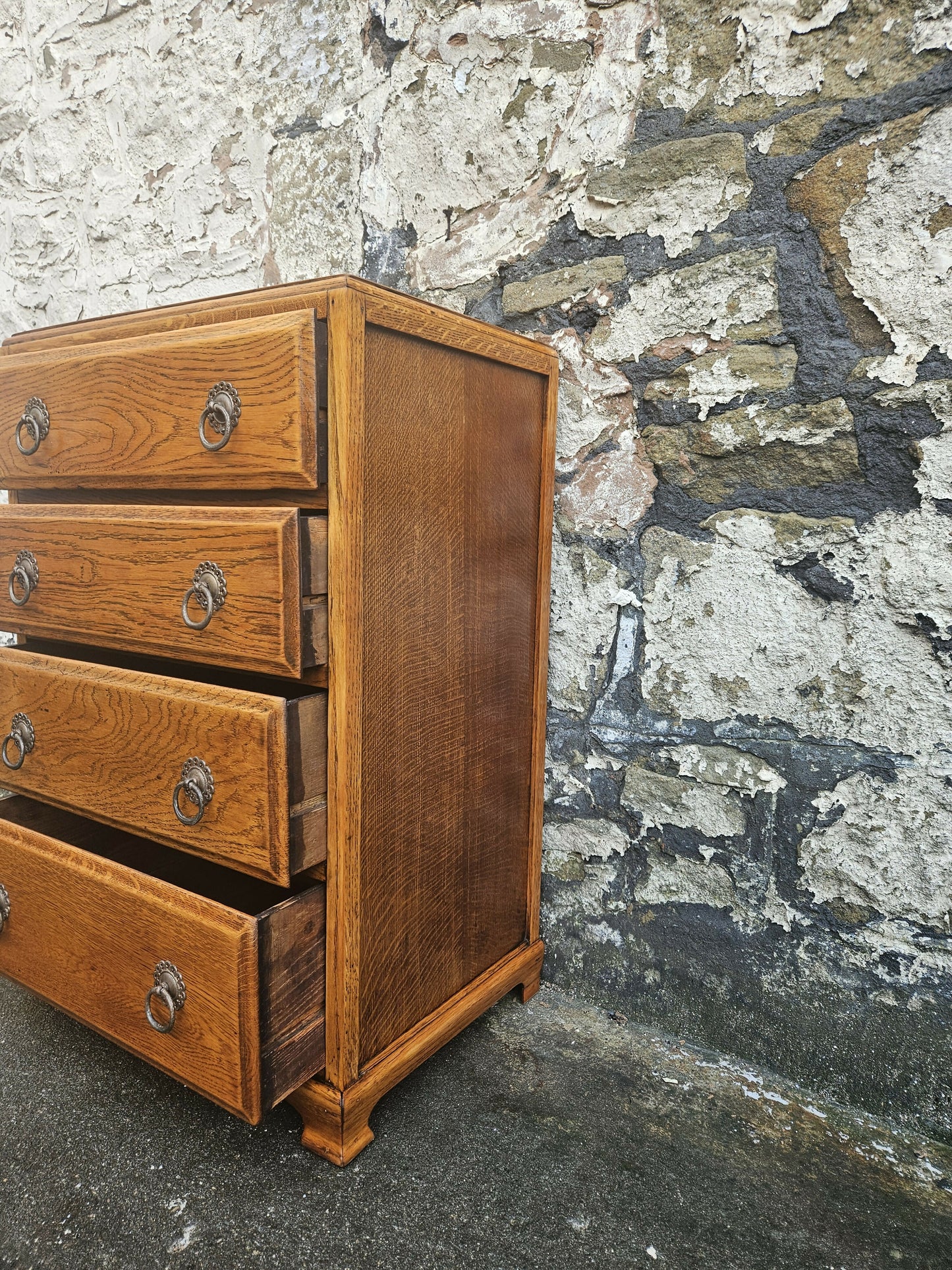 Vintage Chest Of Drawers Four Drawer Oak Cabinet Furniture Tallboy Super Proportions And Detailing