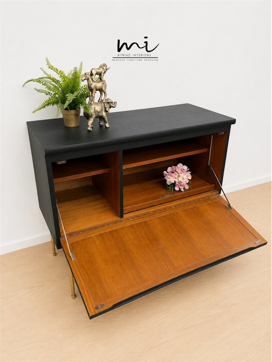 Black Nathan teak TV stand, sideboard, drinks cabinet, media unit, mid century modern, vintage, refurbished, upcycled, console