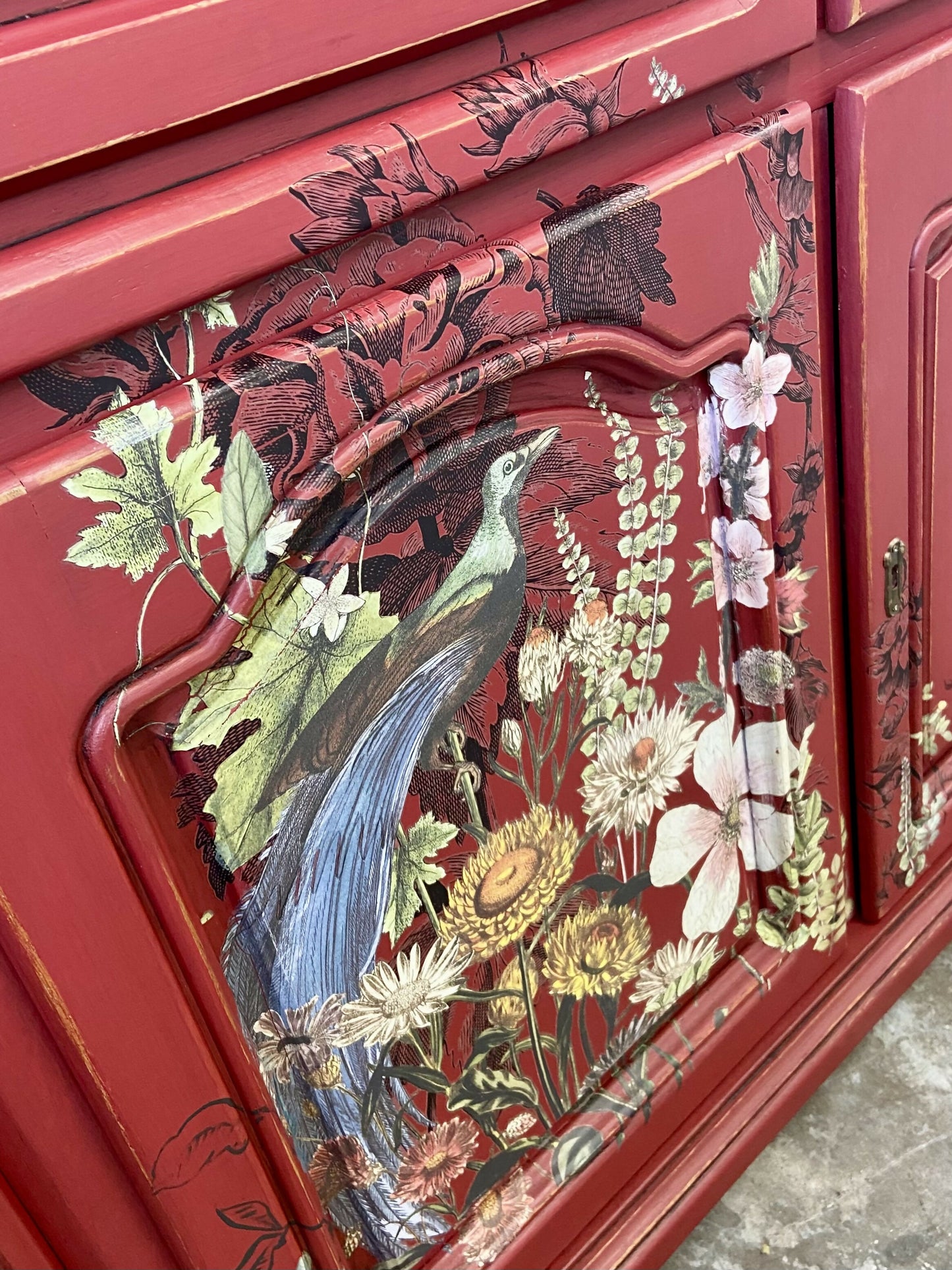 Sideboard Red Floral Decorated