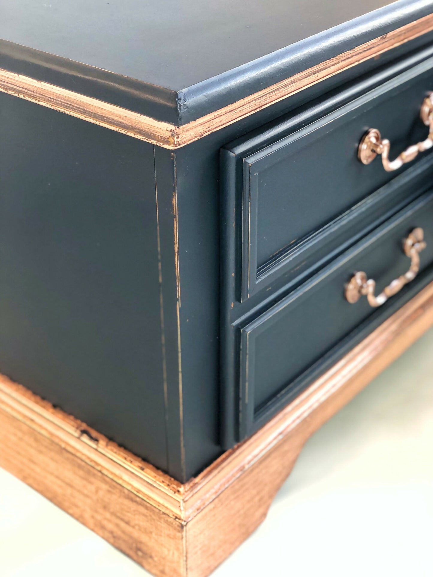 Stunning Navy And Copper Two Drawer Coffee Table