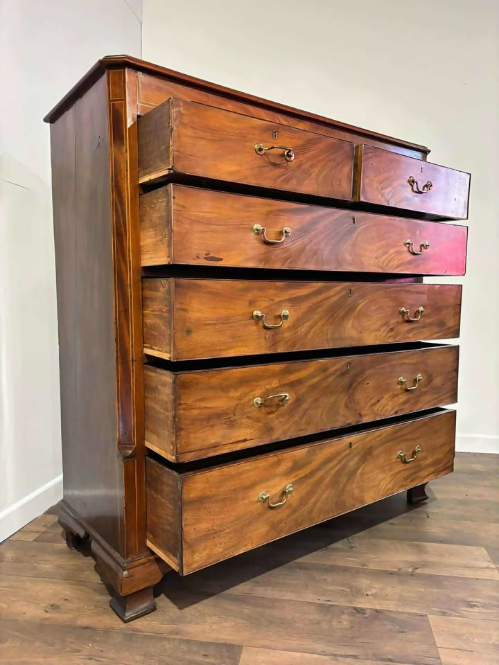Edwardian Large Inlaid Mahogany Chest Of Drawers
