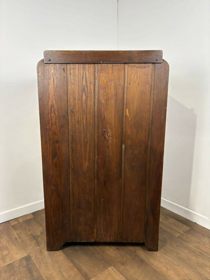 Vintage Oak Gentlemans Wardrobe / Tallboy – Art Deco Style