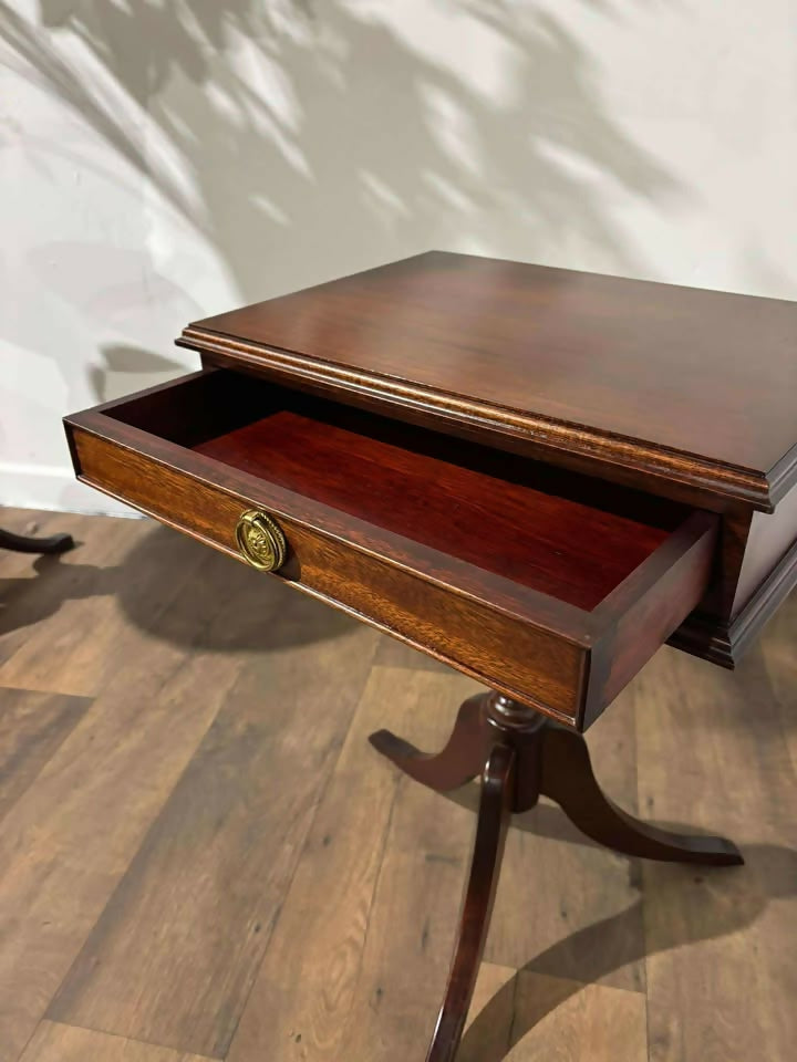 Vintage Reproduction Mahogany Rectangular Tripod Table with Single Drawer
